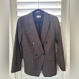 Loft Women's Double-Breasted Blazer in brown plaid